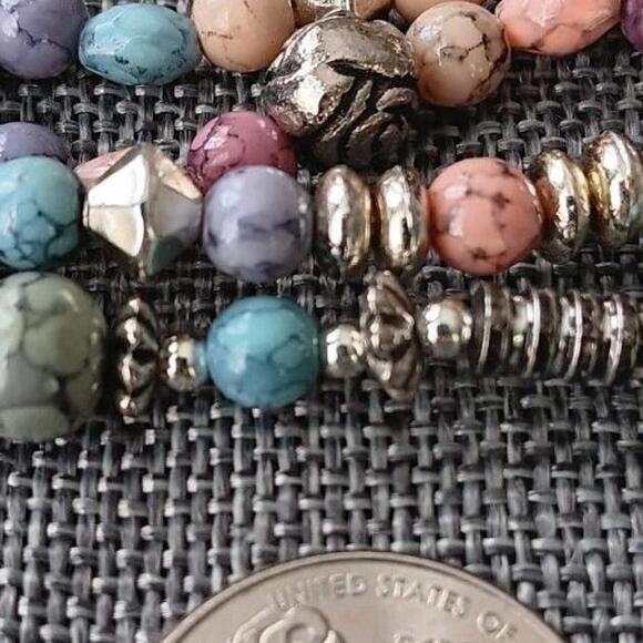 Multi-strand  Pastel Toned Natural Stone Beaded Necklace - Picture 7 of 9